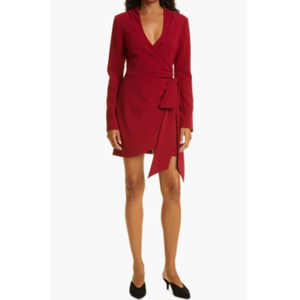CINQ À SEPT 'Sierra' Long-Sleeve Wrap-Style Crepe Mini-Dress, Cranberry